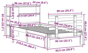 Cama com estante sem colchão 90x190cm pinho maciço castanho-mel