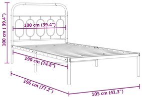 Estrutura de cama com cabeceira 100x190 cm metal branco
