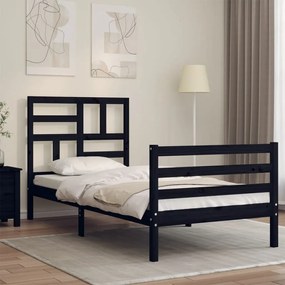 3194885 vidaXL Estrutura de cama com cabeceira 90x200 cm madeira maciça preto