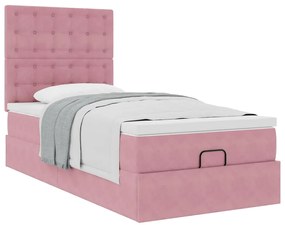 Estrutura de cama otomana com colchões rosa 90x200cm veludo