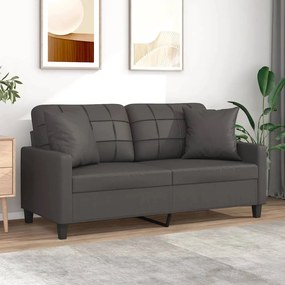 vidaXL Sofá 2 lugares c/ almofadas/almofadões 140cm couro artif. cinza