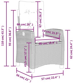 Cadeiras jardim reclináveis 2 pcs c/ almofadões bege misturado