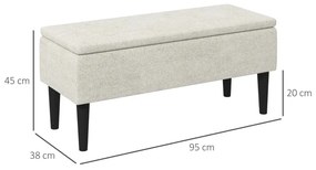 Banco Klaba com Baú em Tecido de 95cm - Bege - Design Moderno