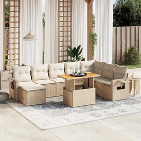 9 pcs conjunto de sofás p/ jardim com almofadões vime PE bege