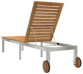 Espreguiçadeira com rodas 207x58x35 cm Madeira sólida de acácia e Aço