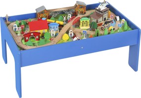 AIYAPLAY Mesa de Brincar, conjunto ferroviário de madeira 108 peças, com tampo removível, mesa de trem, 98x60,5x40 cm, Azul | Aosom Portugal