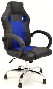 Cadeira de escritório SEPANG, gaming, pele sintética preta, tecido mesh azul