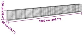 Cesto gabião com cobertura 1000x50x100 cm ferro galvanizado