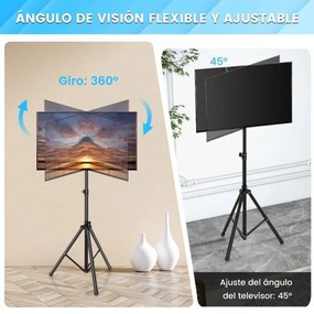 Suporte de TV dobrável para ecrãs de 21-47 polegadas Tripé com altura ajustável Carga 35 kg Suporte triangular para televisores Preto