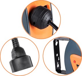 Enrolador automático com extensão eletrica de 15 m + 1,5 m de cabo de ligação 31 x 13,5 x 27 cm Cinzento + Laranja