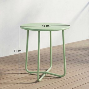 Mesa de centro de jardim com borda enrolada Ø48x51 cm,, base em X com pés ajustáveis em altura, para sala de estar na esplanada, verde