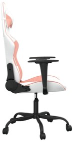 Cadeira gaming couro artificial branco e rosa