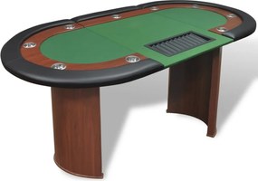 Mesa poker 10 jogadores c/ área crupiê e tabuleiro fichas verde