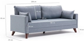 Sofá-Cama de 3 Lugares Bella – Azul – 208x85x81 cm