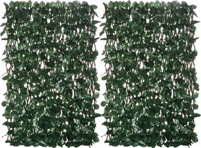 2 painéis de Sebe artificial 295 x 70 cm com folhas para parede, que protege da vista, comprimento ajustável, treliça extensível em PE verde