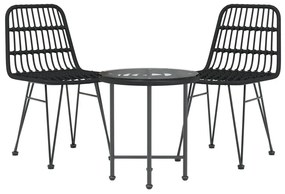 3 pcs conjunto de jantar para jardim vime PE preto