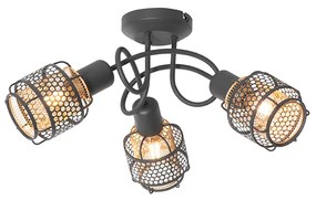 Candeeiro de teto design preto com 3 luzes douradas - Noud Design