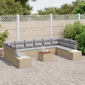 Conjunto de Sofá de Jardim de 11 Peças com Almofadas Bege de Rattan Po