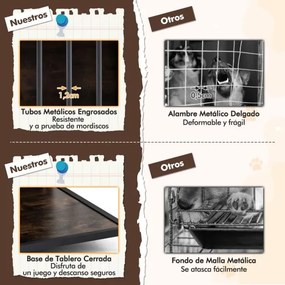 Gaiola para cães 80 x 60 x 64 cm estilo móvel resistente a mordidas com 3 portas e parte superior oca para interior estilo rústico café