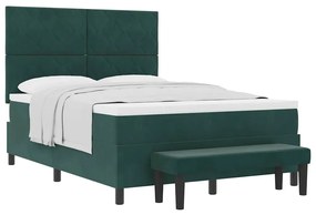 Cama Box Spring com Colchão e Banco Verde Escuro 140x200 cm Veludo