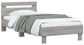 Estrutura de cama c/ cabeceira/luzes LED 90x190 cm cinza sonoma