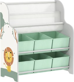 Estante Infantil para Brinquedos com 6 Caixas de Tecido Não Tecido Organizador de Brinquedos com 2 Prateleiras 63x30x71 cm Verde