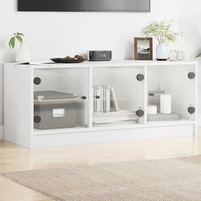 vidaXL Móvel de TV c/ portas de vidro 102x37x42 cm branco