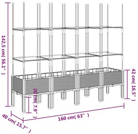 Vaso/floreira de jardim c/ treliça 160x40x142,5cm PP castanho
