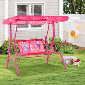 Baloiço infantil Hollywood para 2 crianças com toldo ajustável e estrutura metálica Rosa