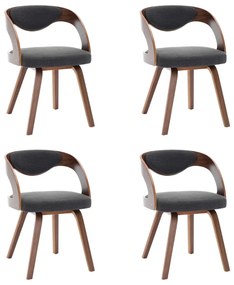 Cadeiras jantar 4 pcs madeira curvada e tecido cinzento-escuro