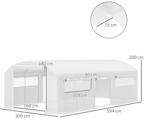 Estufa tipo Túnel 6x3x2 m Estufa de Exterior com 4 Janelas de Malha Co