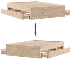 Cama sem colchão com gavetas 140x200 cm madeira de pinho maciça