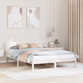 Estrutura de Cama Branca Madeira de Pinho Maciça 140 x 200 cm
