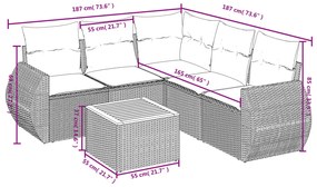 6 pcs conjunto de sofás p/ jardim com almofadões vime PE bege