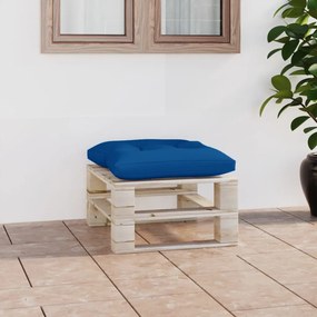 Otomano de paletes para jardim com almofadão azul real pinho