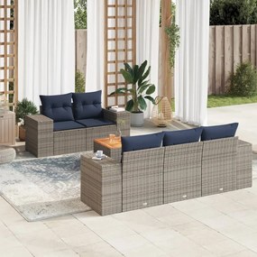 vidaXL 6 pcs conjunto sofás p/ jardim c/ almofadões vime PE cinzento