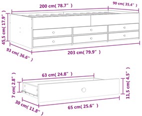 Sofá-cama com gavetas sem colchão 90x200 cm cinzento cimento