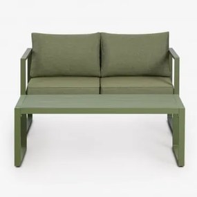 Conjunto De Jardim Com Sofá De 2 Lugares E Mesa De Centro Em Alumínio 110x55cm Lipov Verde Azeitona Intenso - Sklum
