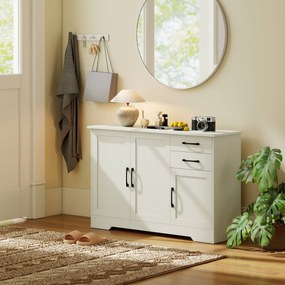 Aparador com 3 Portas 120x38x79 cm Moderno para Sala de Estar com 2 Gavetas Prateleira Ajustável Branco com Efeito Madeira