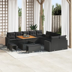 Conjunto de Sofá de Jardim vidaXL de 13 Peças com Almofadas Preto de V
