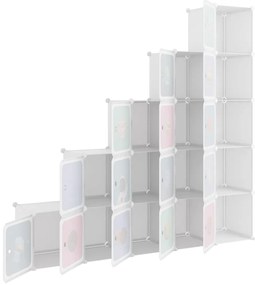 Armário de arrumação infantil com 15 cubos PP branco