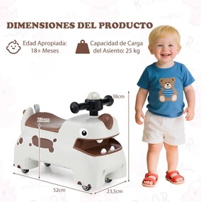 Dinossauro de brincar com buzina, luzes, compartimento de armazenamento e 4 rodas universais para crianças com mais de 18 meses, 52 x 23,5 x 38 cm, Br