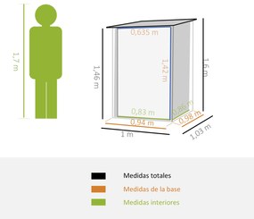 Abrigo de Jardim 0,92 m² 100x103x160cm Abrigo Exterior de Aço Galvanizado com Porta Fechadura e Teto Inclinado para Armazenamento de Ferramentas Cinza