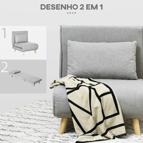 Poltrona 2 em 1 Sofá Cama Individual Dobrável com Encosto Ajustável e Almofada Carga 150 kg 72x78x79 cm Cinza