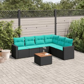 vidaXL 7 pcs conjunto de sofás p/ jardim c/ almofadões vime PE preto