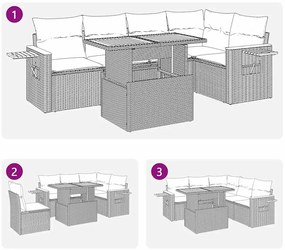 6 pcs conjunto sofás jardim com almofadões PE/acácia cinzento
