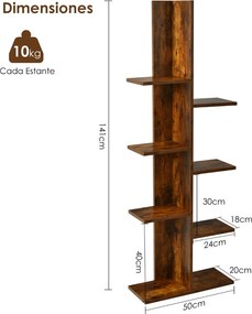 Estante de 8 prateleiras para livros e plantas para sala de estar, escritório, quarto, castanho