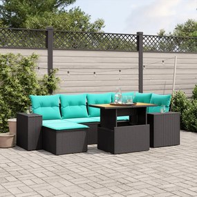 vidaXL 7 pcs conjunto de sofás p/ jardim c/ almofadões vime PE preto