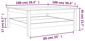 Mesa de centro 100x100x40 cm madeira pinho maciça castanho cera