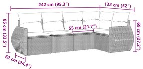 5 pcs conjunto sofás de jardim com almofadões vime PE preto